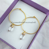 Raw white quartz crystal earrings, white crystal point earrings, white quartz electroplated earrings